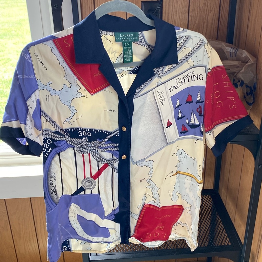 VINTAGE Ralph Lauren Silk Yacht Button Up